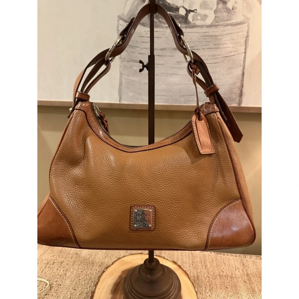DOONEY‎ & BOURKE HARRISON REFINED PEBBLE LEATHER HOBO BAG PURSE CARMEL BROWN
